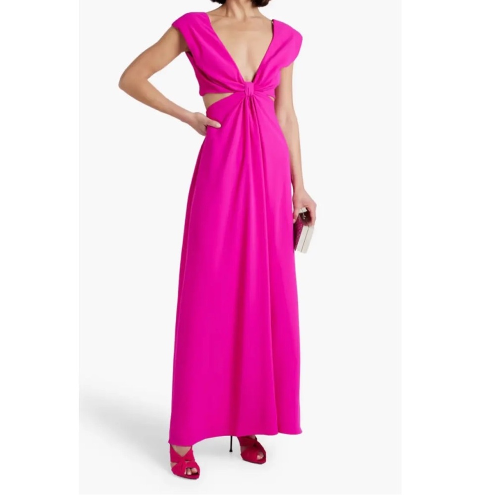 MONIQUE LHULLIER SLEEVELESS CREPEGOWN CUT OUT PINK MAXI TIE BOW OPEN BACK